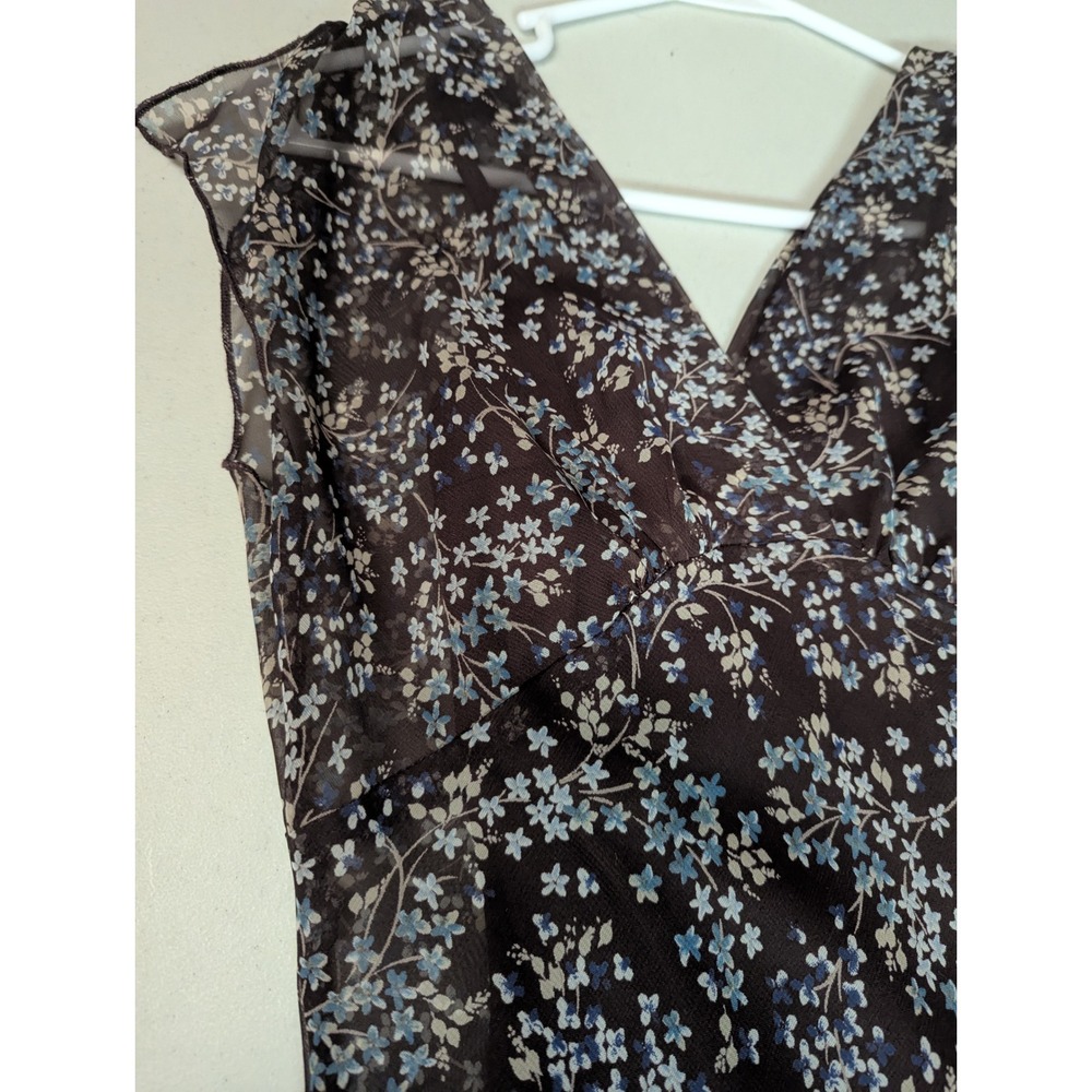 VTG 90s Jonathan Martin Brown‎ Floral Midi Dress w/ Slip Sheer Overlay XS/S USA - Picture 10 of 15